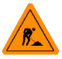 spinning yellow triangle sign with a guy doing construction